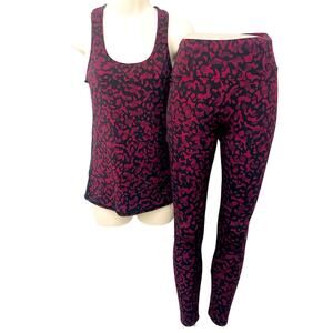 Athletic Red Black Camo Print Racerback Top and Leggings Workout Gym Outfit